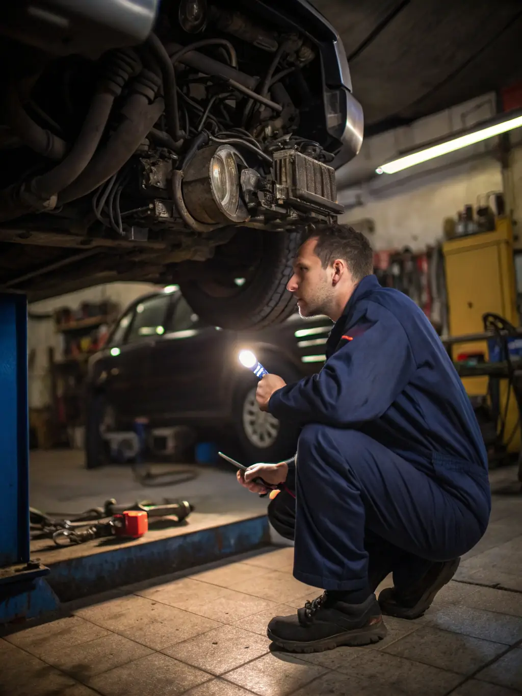 A mechanic using specialized tools to repair a transmission, with a focus on precision and detail, in a professional automotive training center in South Africa.